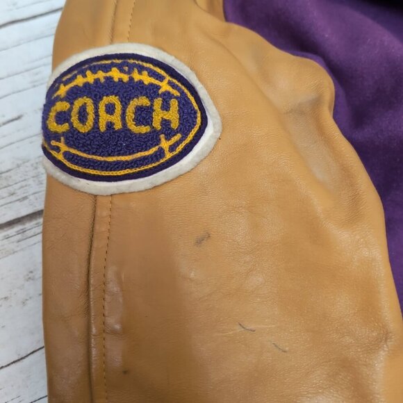 Vintage 1971 Varsity Letterman Jacket Purple Wool Leather Sleeves – Men’s 38 - Picture 5 of 13